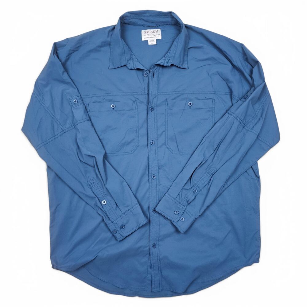 FILSON Outdoor Utility Shirt Men's XXL Blue Ripstop Nylon Fishing Hiking Travel